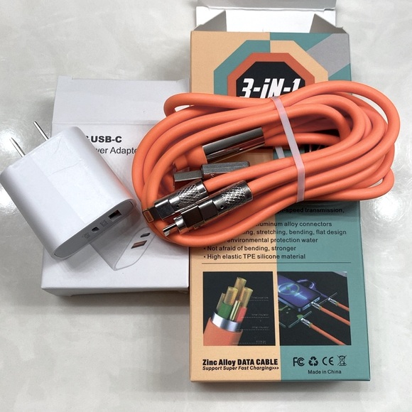 BUNDLE 1pc 3-In-1 Charging Cable Compatible & 20W USB & USB-C Power Adapter, NEW - Picture 9 of 10